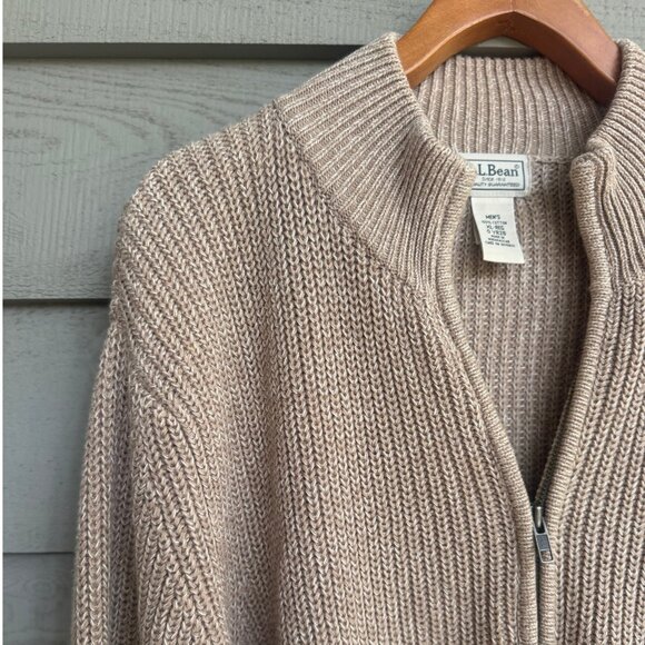 L.L.Bean Cotton Zip Cardigan XL Beige Mock Neck - Picture 4 of 9